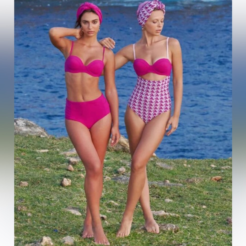 NWT WET Houndstooth Piper Cutout One Piece Swimsuit  Ethical Swimwear 60’s Style